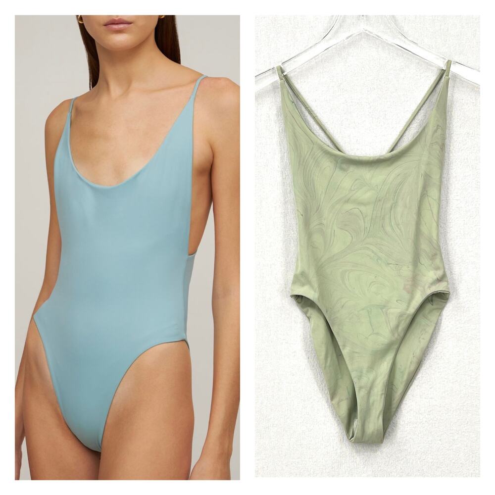 DOS GARDENIAS Vicious Econyl One Piece Swimsuit Womens XS Green Criss cross